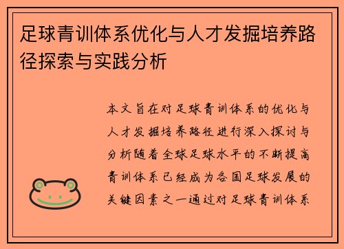 足球青训体系优化与人才发掘培养路径探索与实践分析 足球青训体系优化与人才发掘培养路径探索与实践分析