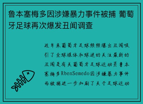 鲁本塞梅多因涉嫌暴力事件被捕 葡萄牙足球再次爆发丑闻调查
